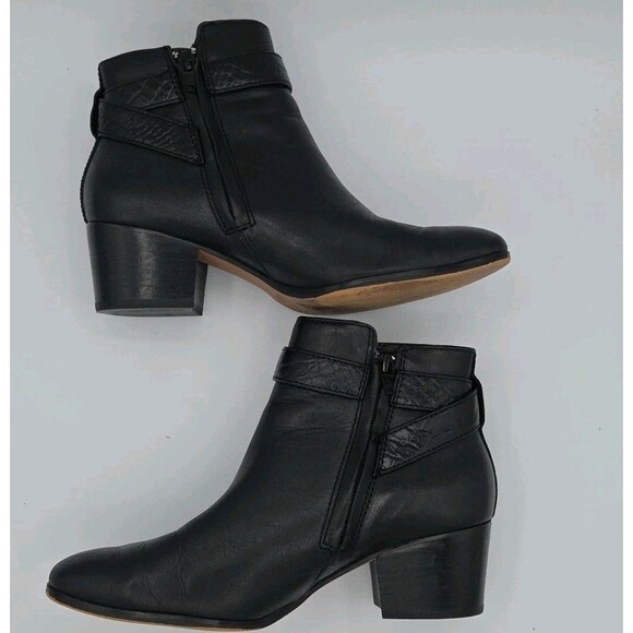 Coach Patricia Black Leather Ankle Booties Block Heel Side Zip Size 6.5B A00235 - Picture 6 of 10